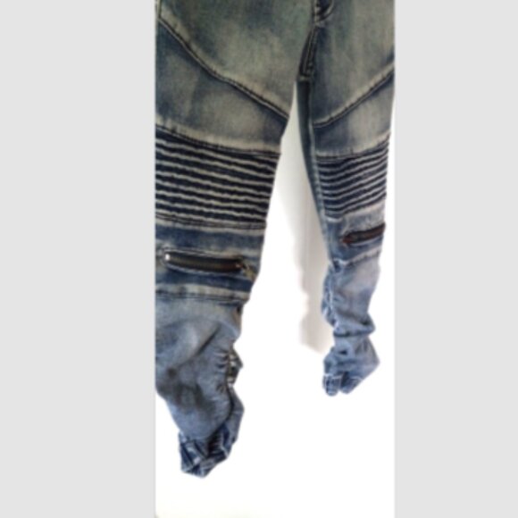 Biker Jogger Jeans Adult Sz 6 Ruching Zipper Detail Pull-On Elastic Hem Grunge - Picture 3 of 9
